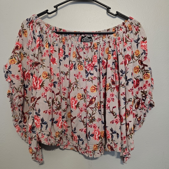 Angie Tops - Angie Bird and Floral Off the Shoulder Blouse